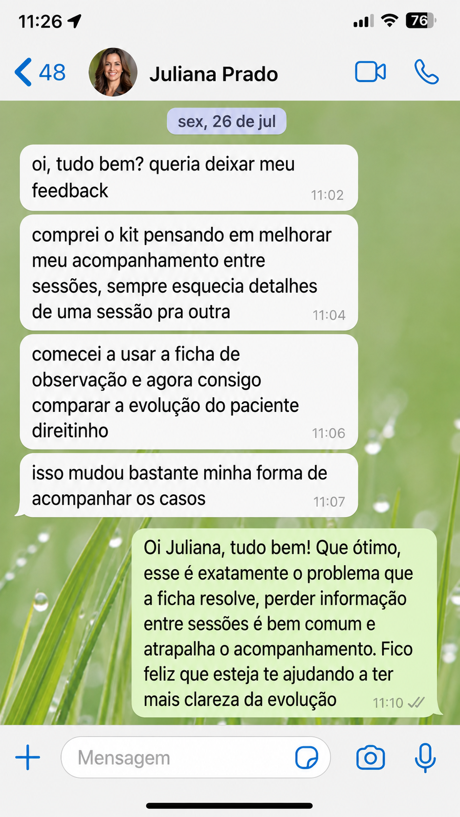 Relato sobre a Ficha de Observação